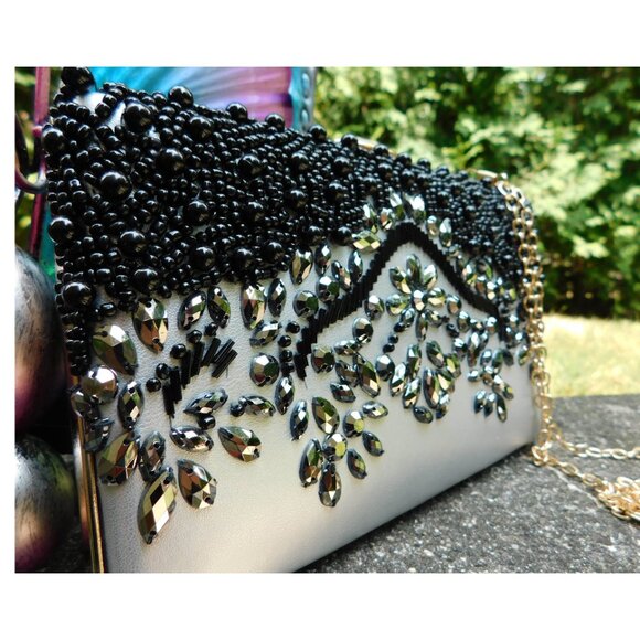 2 Beaded Floral Pretty Clutch shoulder Chain Purses Bags - Picture 5 of 8